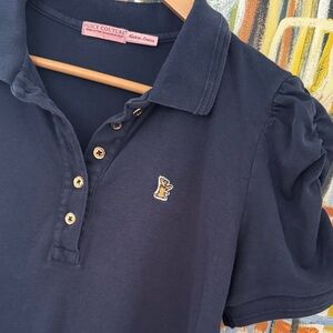 Y2K, Juicy Couture Dark Blue, Women’s Polo Shirt, w/ Shirred Sleeve, SZ: L
